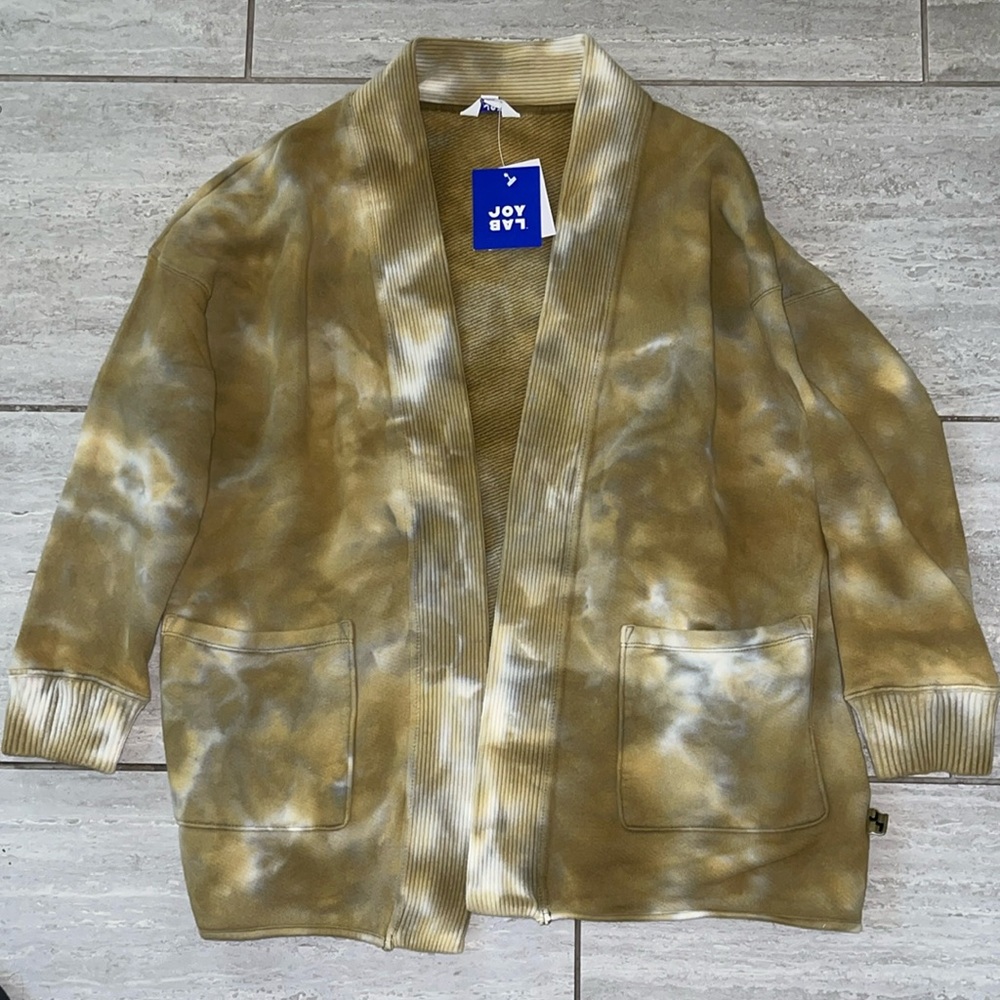 JoyLab Women's French Terry Cardigan Tie-Dye Green Size S